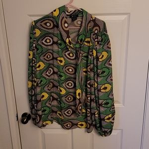 African print side neck tie blouse